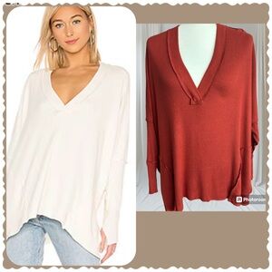 Michael Lauren Cedric Oversized V-Neck Pullover w Pockets & Raw Edges Rib Top